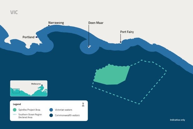 A map of the Declared Project Area for the Spinifex project.